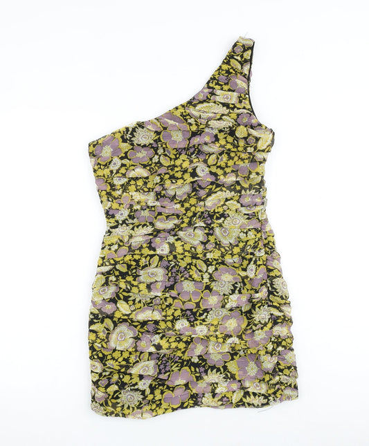 Zara Womens Multicoloured Floral Polyester Mini Size S One Shoulder Zip