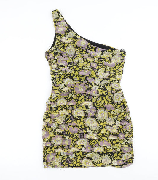 Zara Womens Multicoloured Floral Polyester Mini Size S One Shoulder Zip