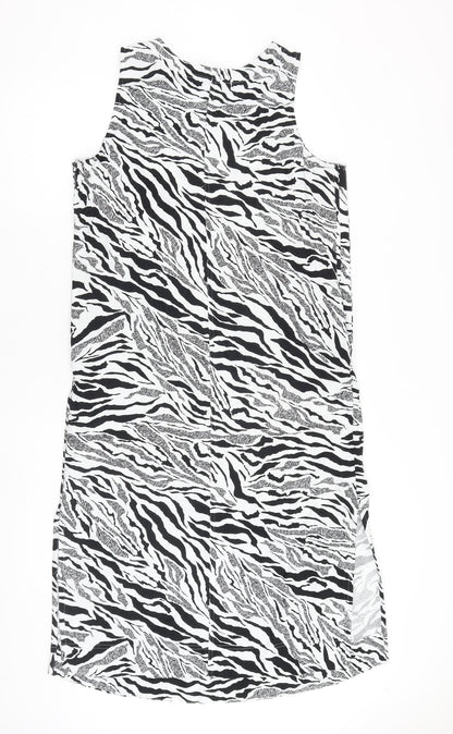 Marks and Spencer Womens White Animal Print Flax Tank Dress Size 12 Round Neck Pullover - Zebra Pattern