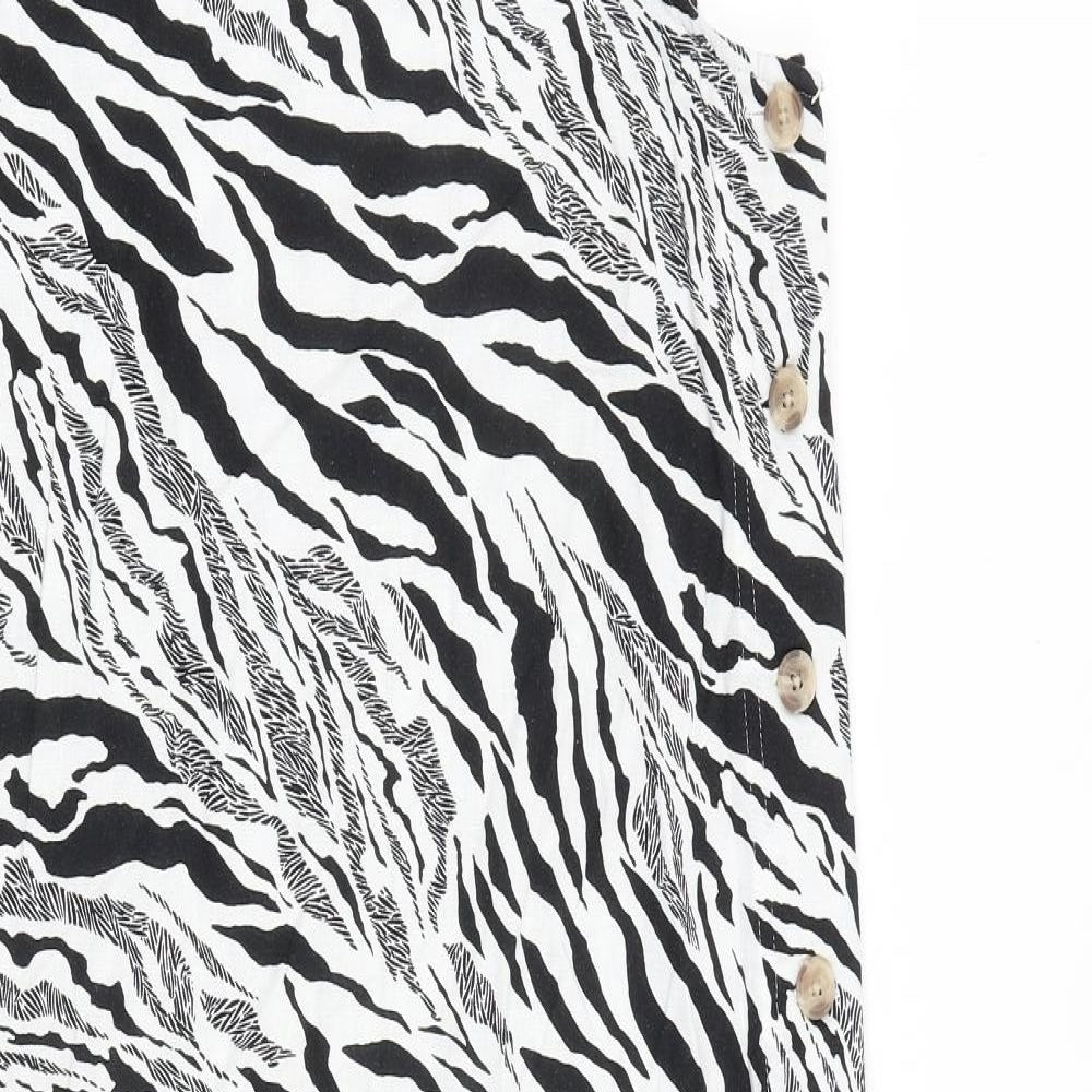 Marks and Spencer Womens White Animal Print Flax Tank Dress Size 12 Round Neck Pullover - Zebra Pattern