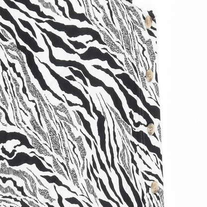 Marks and Spencer Womens White Animal Print Flax Tank Dress Size 12 Round Neck Pullover - Zebra Pattern