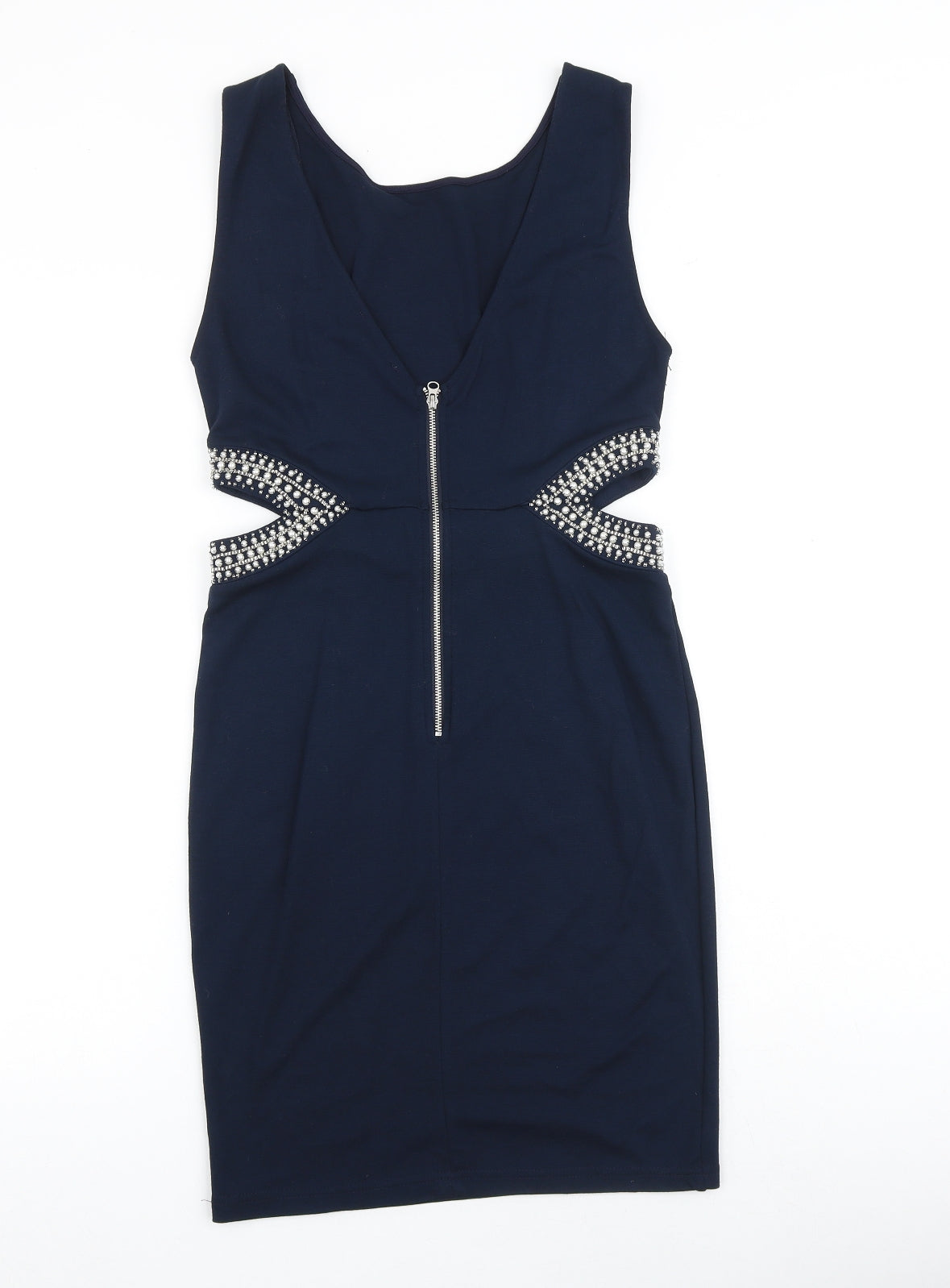 TFNC Womens Blue Viscose Shift Size S Round Neck Zip