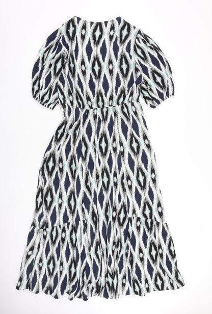 Marks and Spencer Womens Multicoloured Geometric Viscose Maxi Size 6 V-Neck Pullover