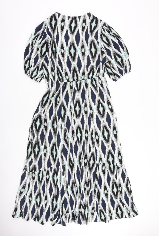 Marks and Spencer Womens Multicoloured Geometric Viscose Maxi Size 6 V-Neck Pullover