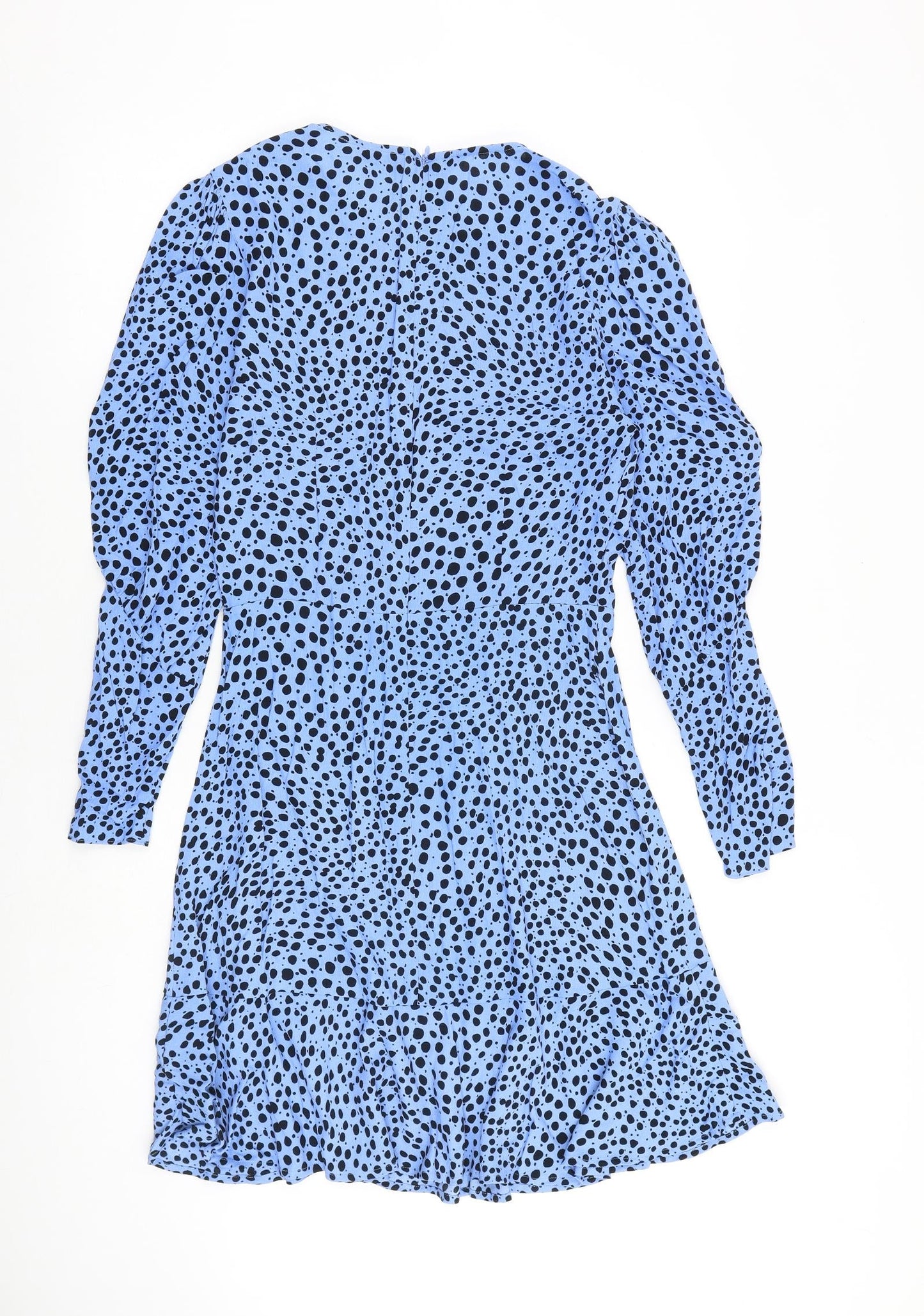 Marks and Spencer Womens Blue Animal Print Viscose A-Line Size 8 Round Neck Zip - Cheetah pattern