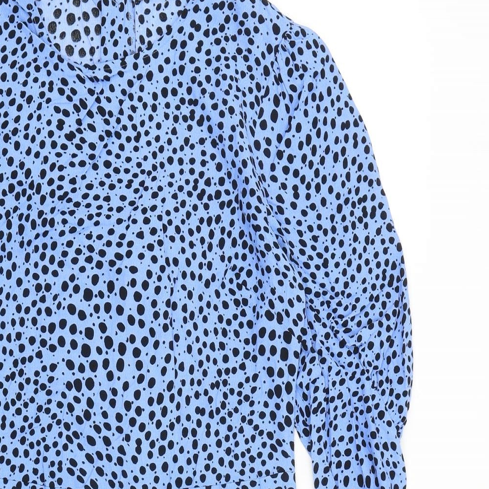Marks and Spencer Womens Blue Animal Print Viscose A-Line Size 8 Round Neck Zip - Cheetah pattern