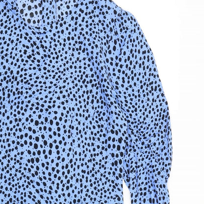 Marks and Spencer Womens Blue Animal Print Viscose A-Line Size 8 Round Neck Zip - Cheetah pattern