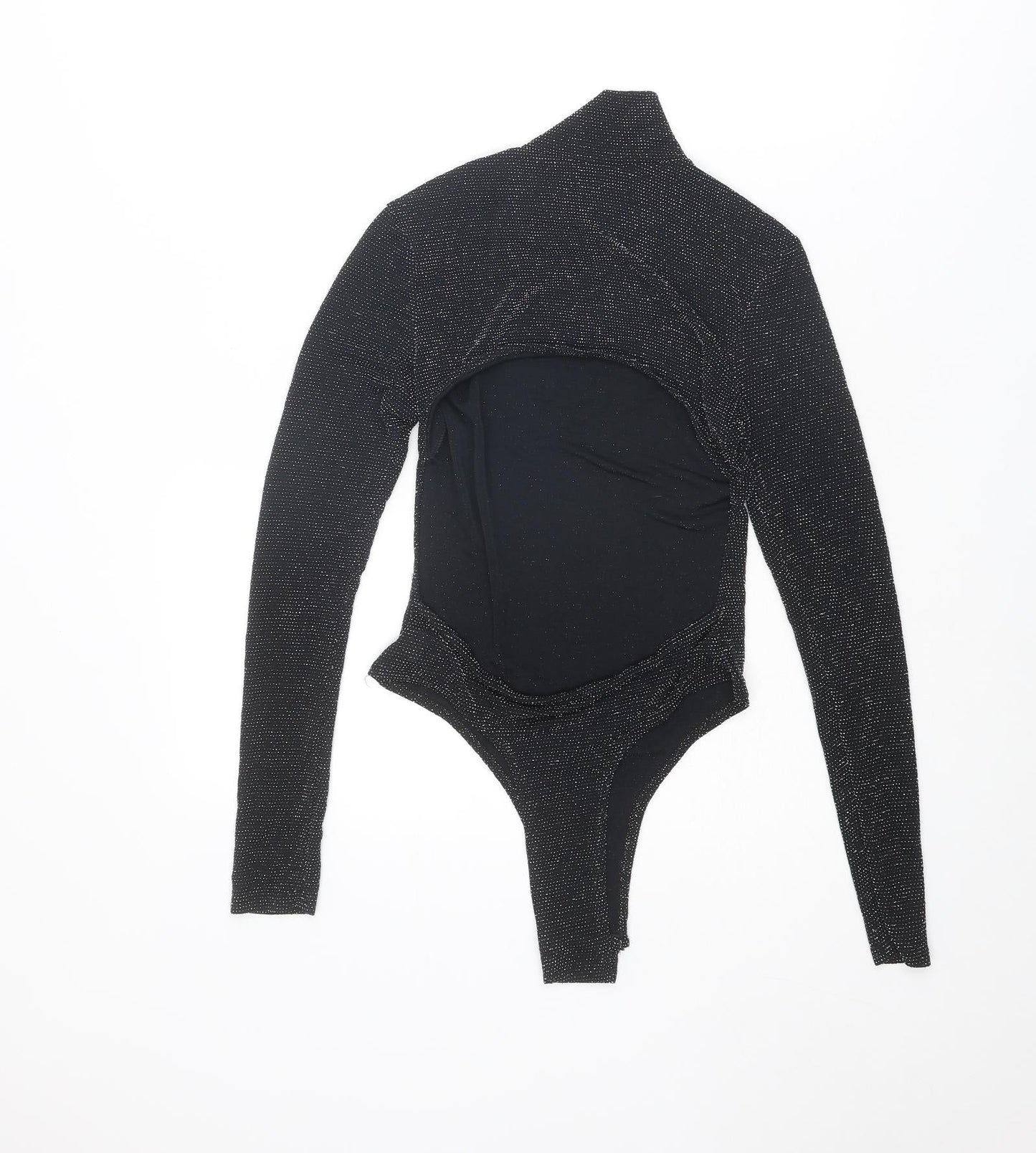 I SAW IT FIRST Womens Black Nylon Bodysuit One-Piece Size 8 Snap - Open Back