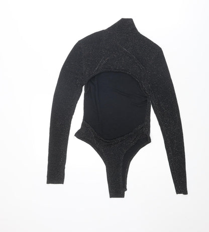 I SAW IT FIRST Womens Black Nylon Bodysuit One-Piece Size 8 Snap - Open Back