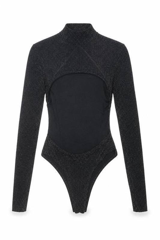 I SAW IT FIRST Womens Black Nylon Bodysuit One-Piece Size 8 Snap - Open Back