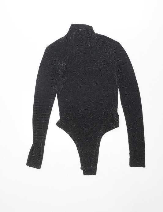 I SAW IT FIRST Womens Black Nylon Bodysuit One-Piece Size 8 Snap - Open Back