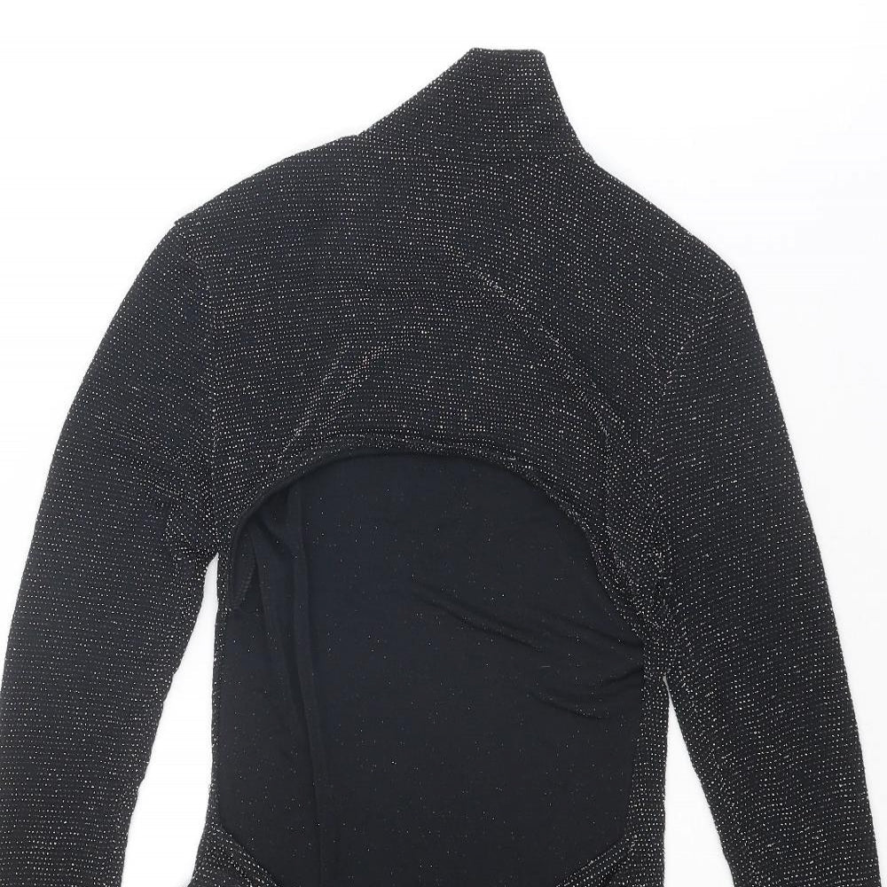 I SAW IT FIRST Womens Black Nylon Bodysuit One-Piece Size 8 Snap - Open Back