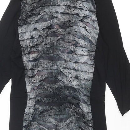 Blue Chameleon Womens Black Geometric Viscose Shift Size 14 Round Neck Pullover