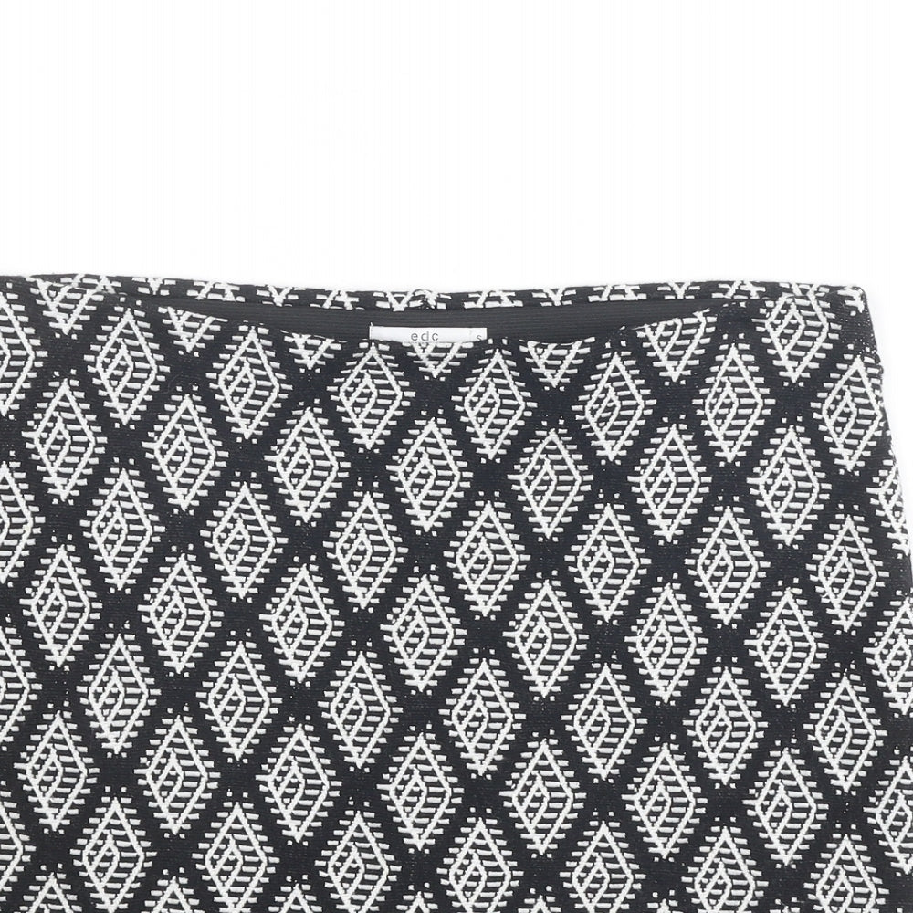 EDC Womens Black Argyle/Diamond Cotton Bandage Skirt Size S