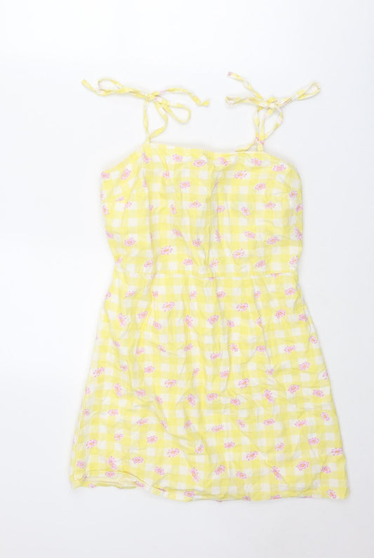 Influence Womens Yellow Geometric Cotton Mini Size 10 Square Neck Tie - Floral