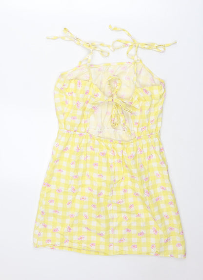 Influence Womens Yellow Geometric Cotton Mini Size 10 Square Neck Tie - Floral