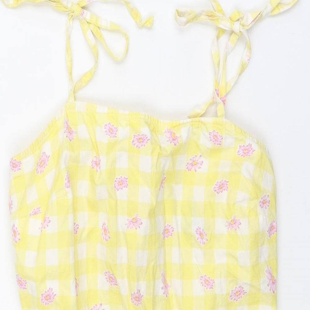 Influence Womens Yellow Geometric Cotton Mini Size 10 Square Neck Tie - Floral