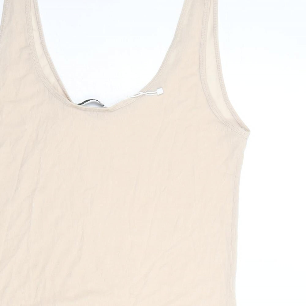 Womens UK Size L Zara Beige Basic Tank