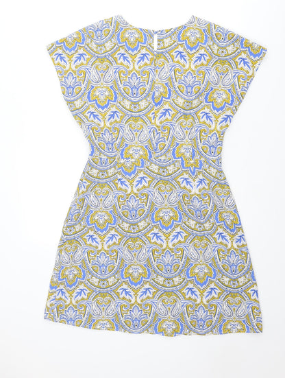 Mango Womens Multicoloured Geometric Polyester A-Line Size M Round Neck Button