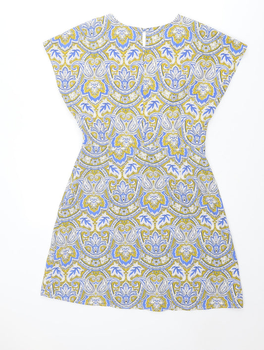 Mango Womens Multicoloured Geometric Polyester A-Line Size M Round Neck Button
