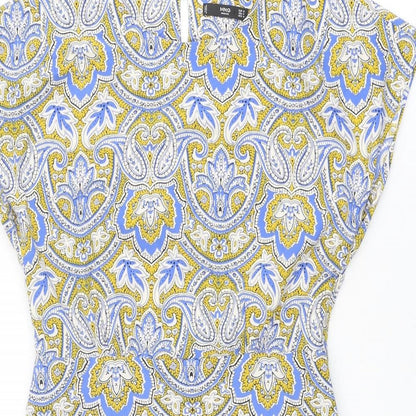 Mango Womens Multicoloured Geometric Polyester A-Line Size M Round Neck Button