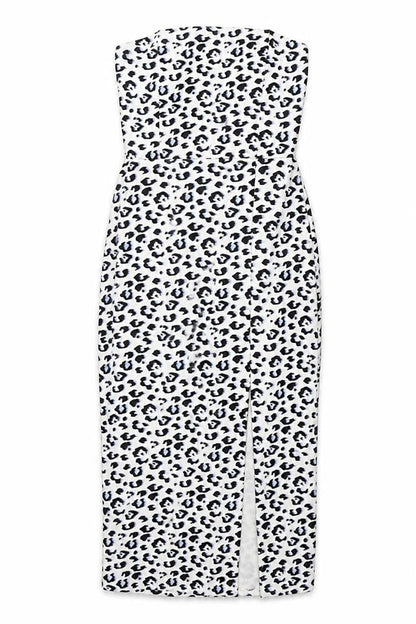 New Look Womens White Animal Print Polyester Shift Size 8 Off the Shoulder Pullover - Leopard Print
