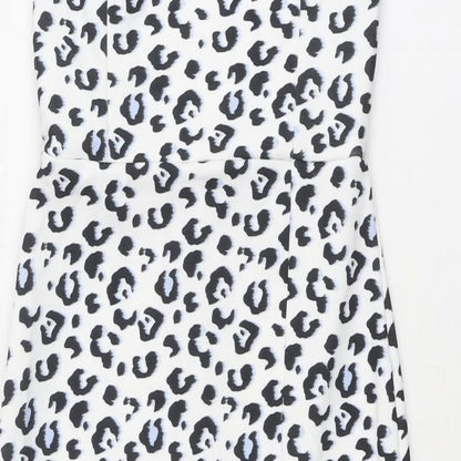 New Look Womens White Animal Print Polyester Shift Size 8 Off the Shoulder Pullover - Leopard Print