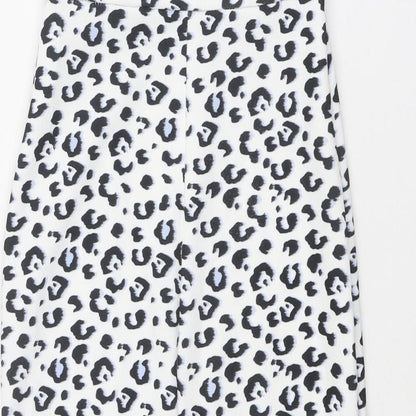 New Look Womens White Animal Print Polyester Shift Size 8 Off the Shoulder Pullover - Leopard Print