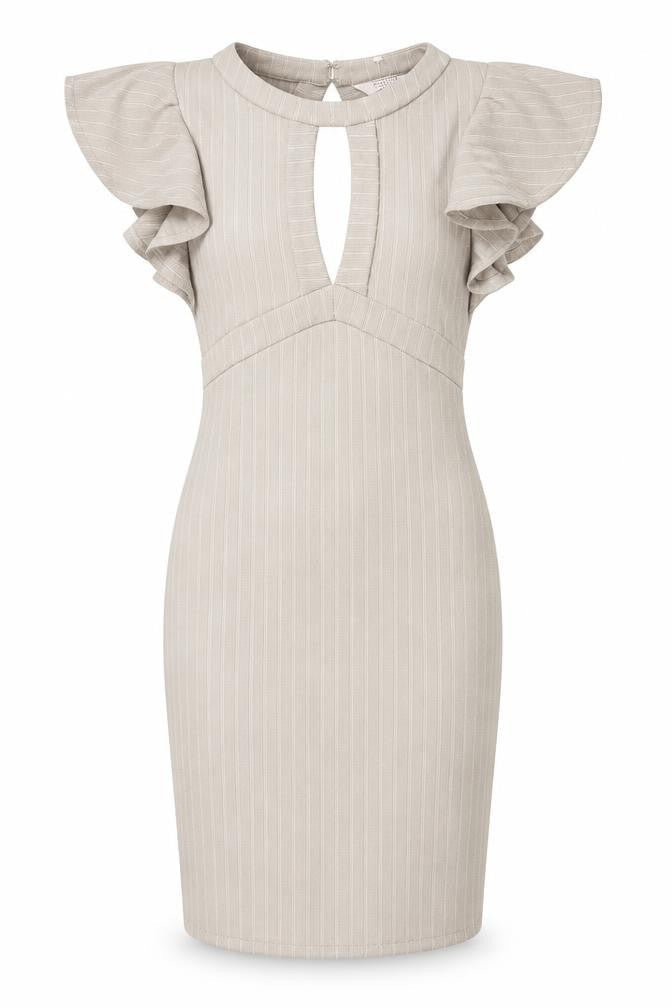 Miss Selfridge Womens Beige Polyester Bodycon Size 6 Boat Neck Zip