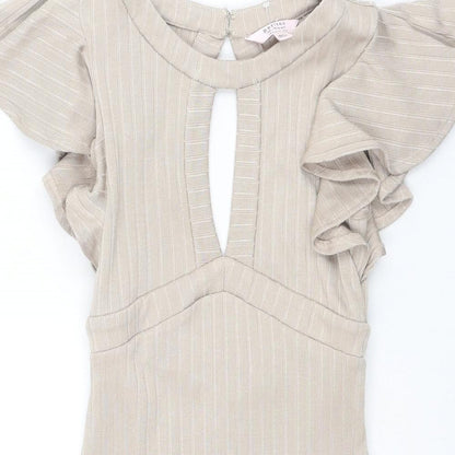 Miss Selfridge Womens Beige Polyester Bodycon Size 6 Boat Neck Zip