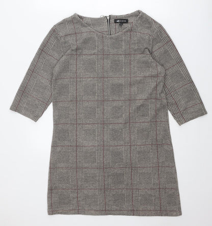 Cameo Rose Womens Beige Plaid Polyester Shift Size M Round Neck Zip