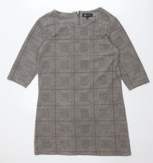 Cameo Rose Womens Beige Plaid Polyester Shift Size M Round Neck Zip