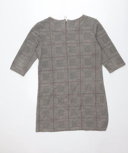 Cameo Rose Womens Beige Plaid Polyester Shift Size M Round Neck Zip