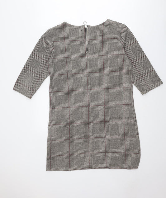 Cameo Rose Womens Beige Plaid Polyester Shift Size M Round Neck Zip