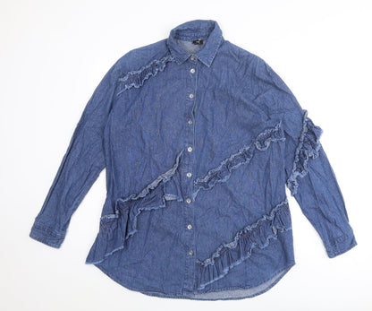 Womens UK Size 8 River Island Blue Basic Button-Up