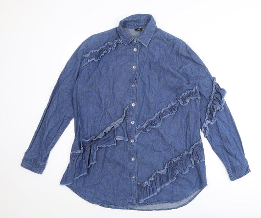 Womens UK Size 8 River Island Blue Basic Button-Up