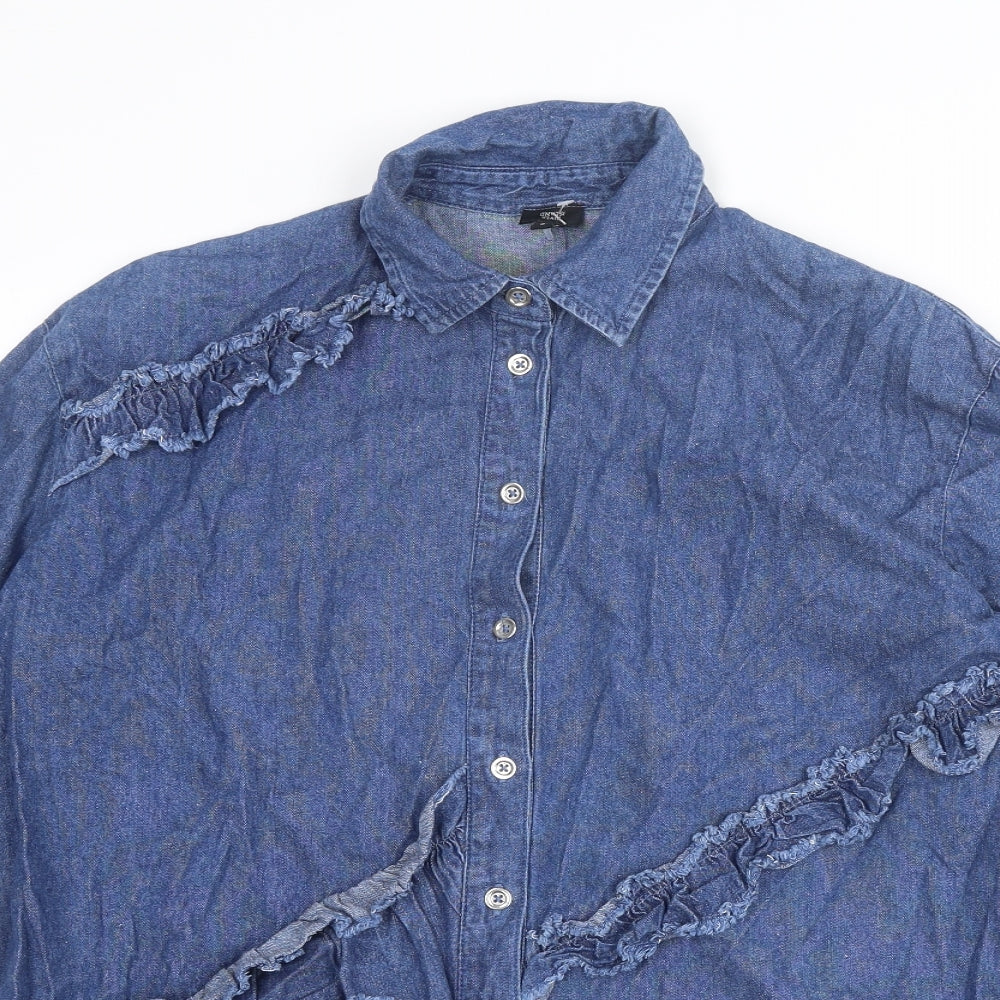 Womens UK Size 8 River Island Blue Basic Button-Up