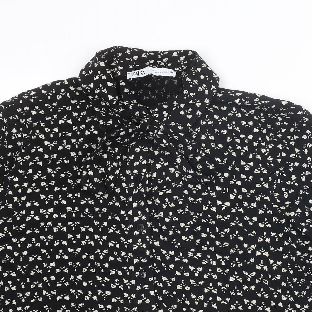 Womens UK Size L Zara Black Basic Button-Up