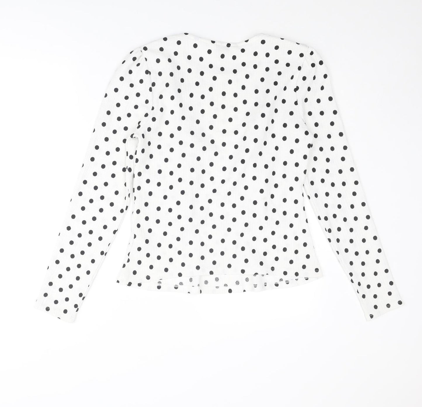 Miss Selfridge Womens White Polka Dot Polyester Basic Blouse Size 10 Crew Neck