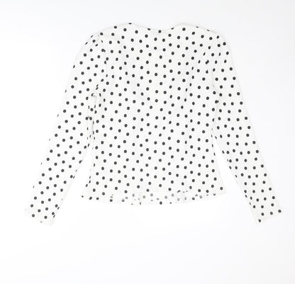Miss Selfridge Womens White Polka Dot Polyester Basic Blouse Size 10 Crew Neck