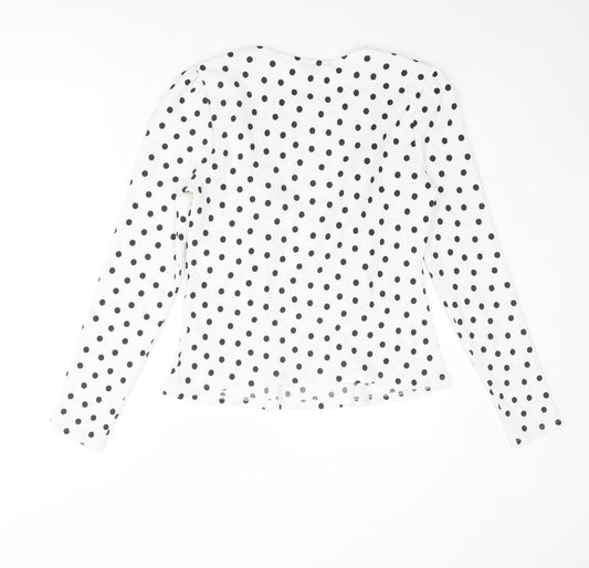 Miss Selfridge Womens White Polka Dot Polyester Basic Blouse Size 10 Crew Neck