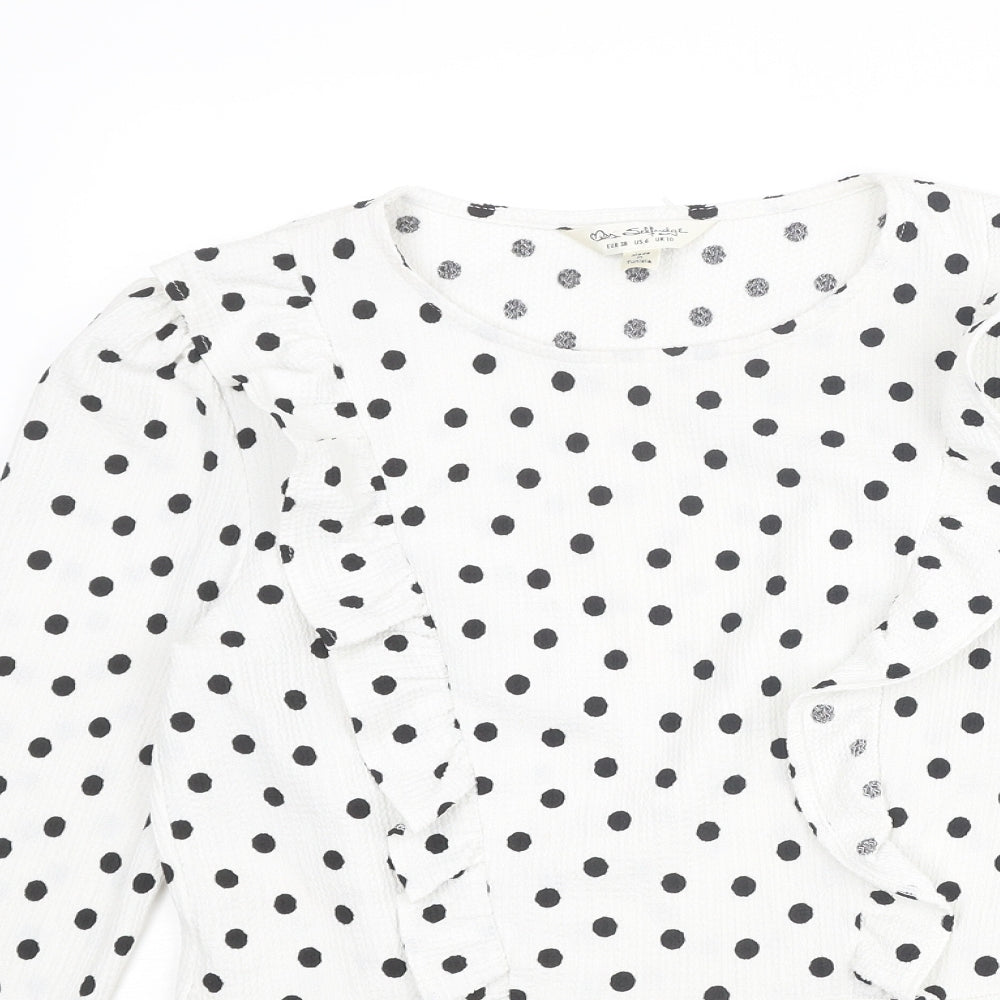 Miss Selfridge Womens White Polka Dot Polyester Basic Blouse Size 10 Crew Neck