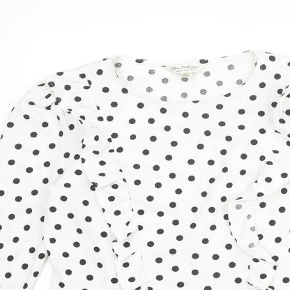 Miss Selfridge Womens White Polka Dot Polyester Basic Blouse Size 10 Crew Neck