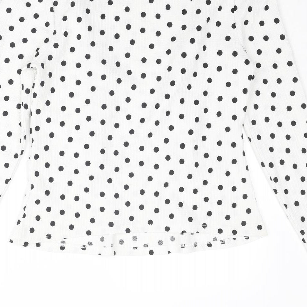 Miss Selfridge Womens White Polka Dot Polyester Basic Blouse Size 10 Crew Neck