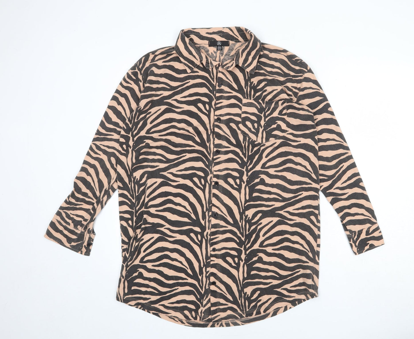 Missguided Womens Beige Geometric Polyester Shirt Dress Size 8 Collared Button