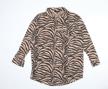 Missguided Womens Beige Geometric Polyester Shirt Dress Size 8 Collared Button