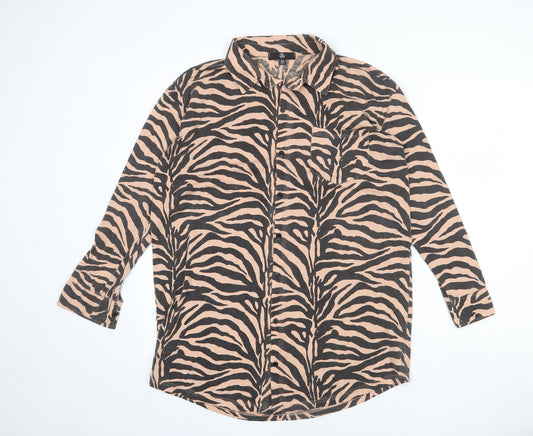 Missguided Womens Beige Geometric Polyester Shirt Dress Size 8 Collared Button