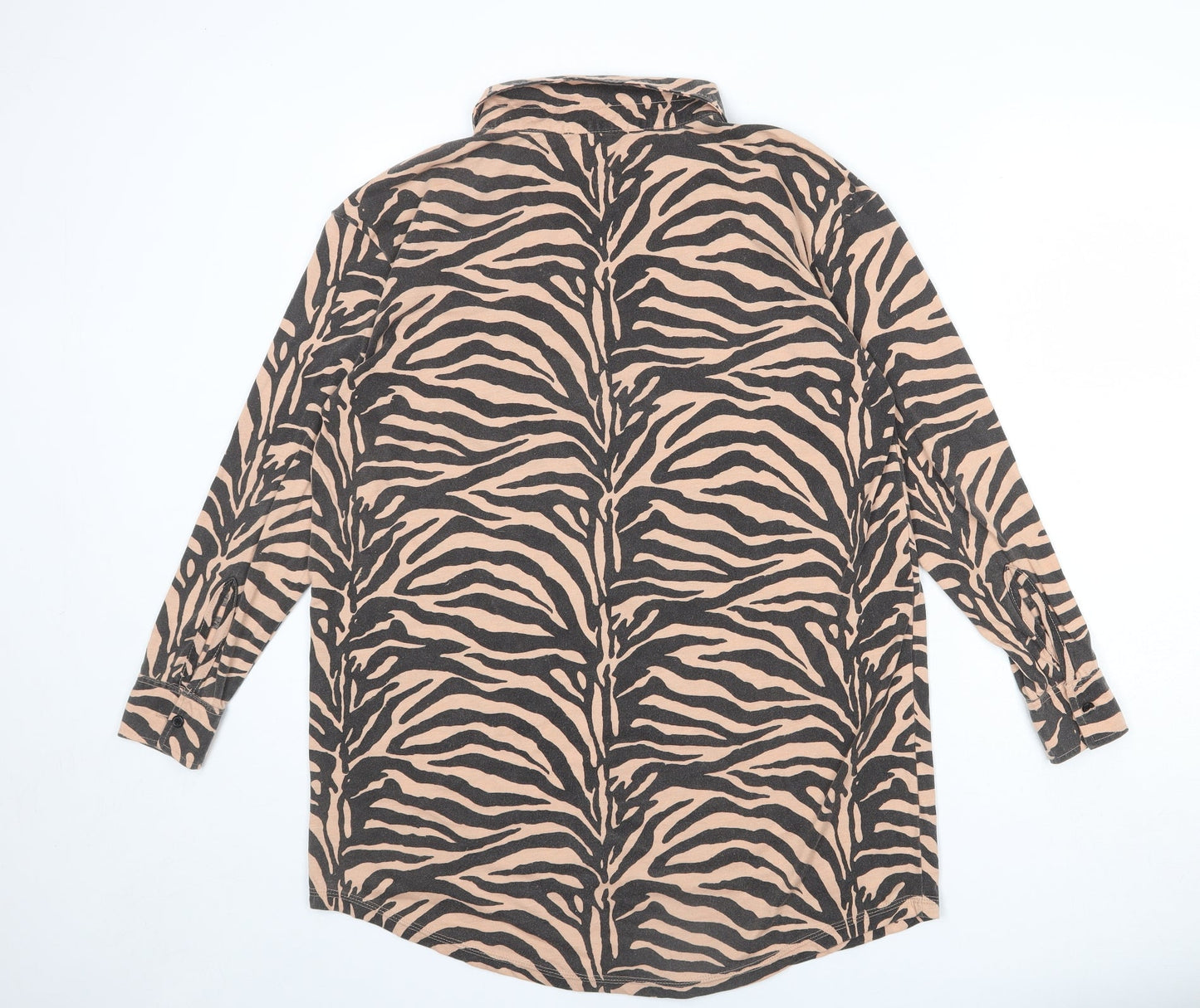 Missguided Womens Beige Geometric Polyester Shirt Dress Size 8 Collared Button