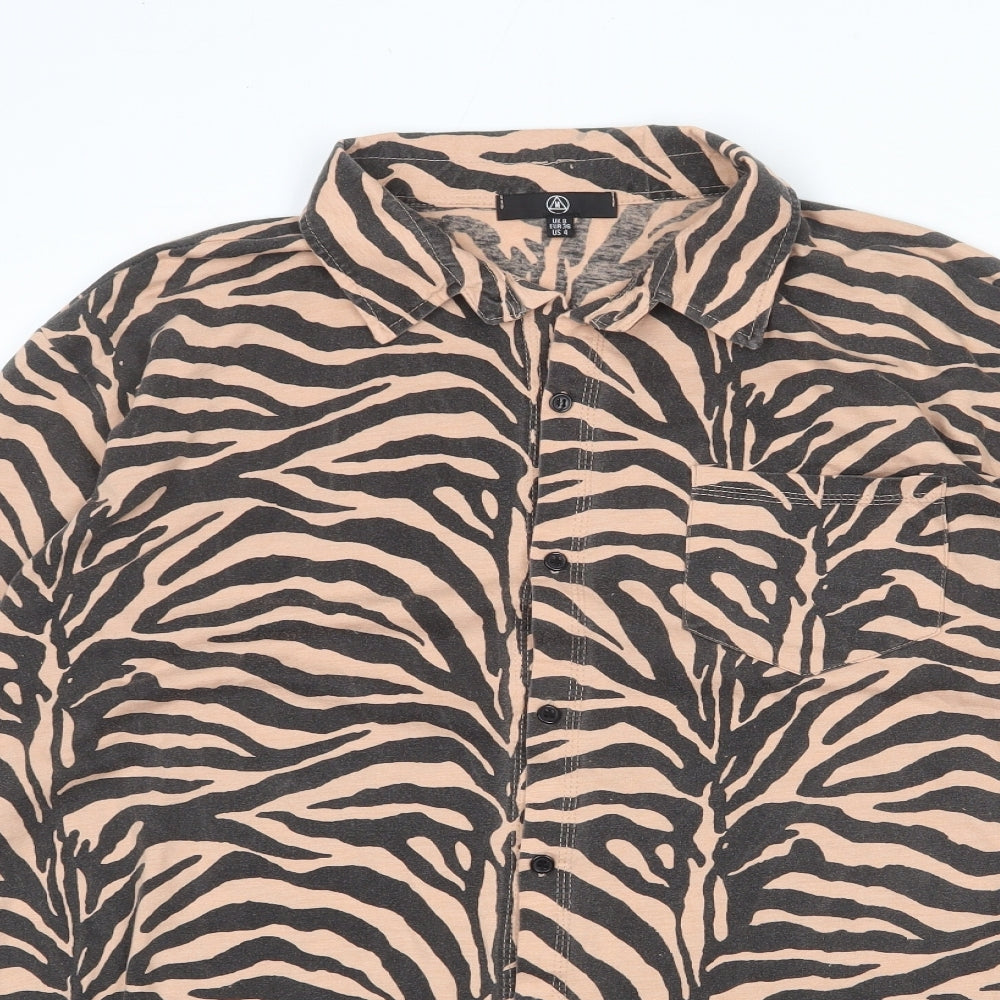 Missguided Womens Beige Geometric Polyester Shirt Dress Size 8 Collared Button