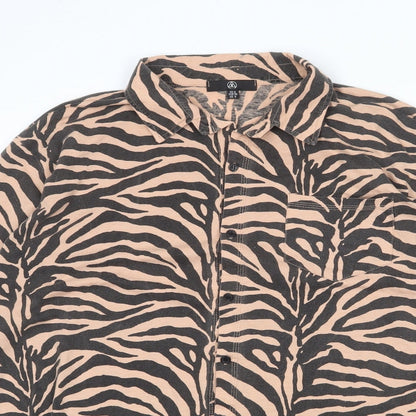 Missguided Womens Beige Geometric Polyester Shirt Dress Size 8 Collared Button